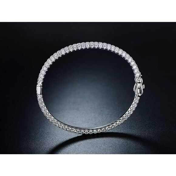 Stunning 18KWGP Genuine Pave Diamond Simulant Bangle Bracelet - Picture 4 of 5